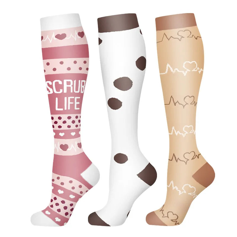 58 Styles 3 Pairs/Pack Compression Socks Knee High 30MmHg Women Men Sports Socks Edema Diabetes Varicose Veins Running Socks Quick Pick Grocers